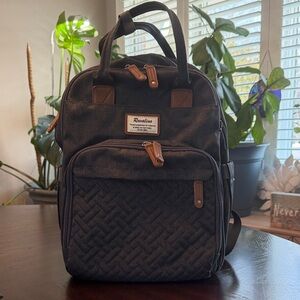 Ruvalino Diaper Bag Backpack Gray Quilted Multi Pocket Baby Bag Changing Pad
